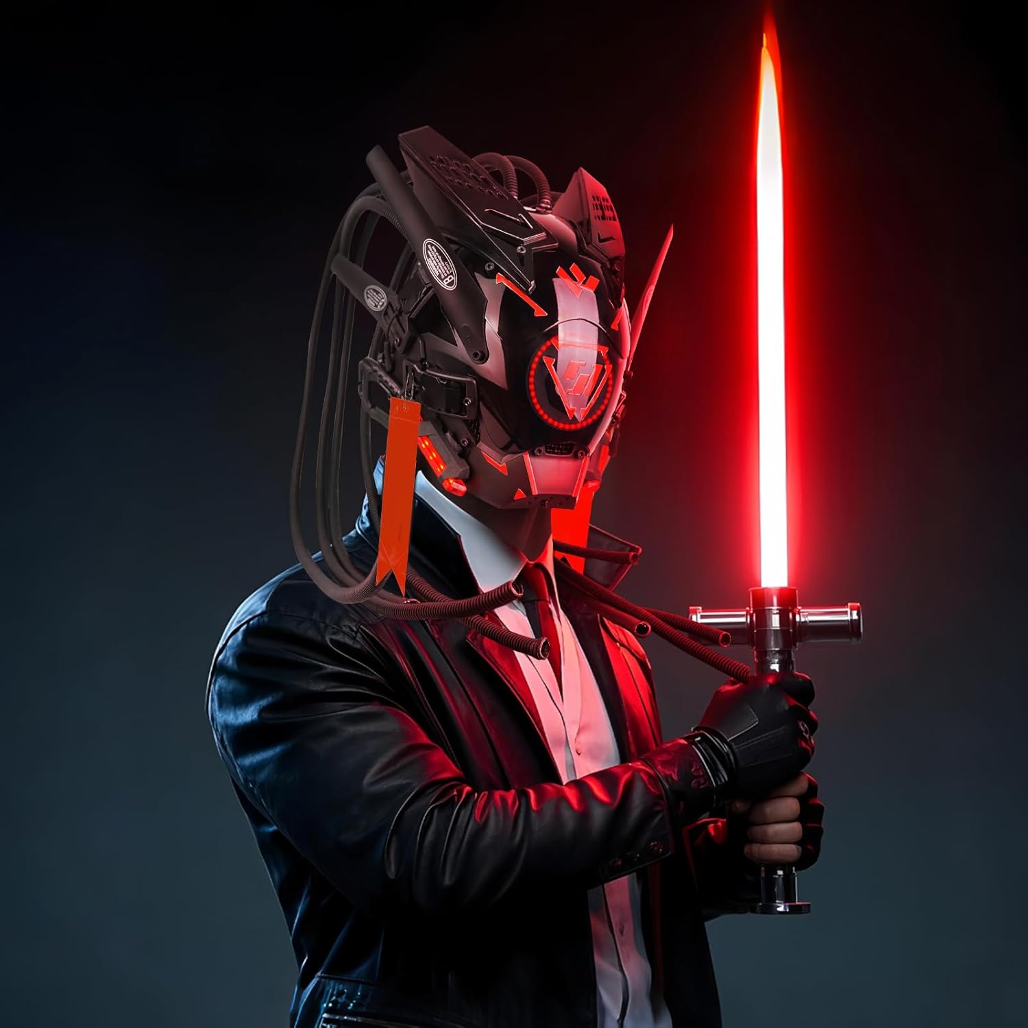 foymi Punk Helmet Mask Round Light LED Light with Braids, 6 Punk Stickers, Futuristic Mask for Cosplay, Music Festival, Halloween