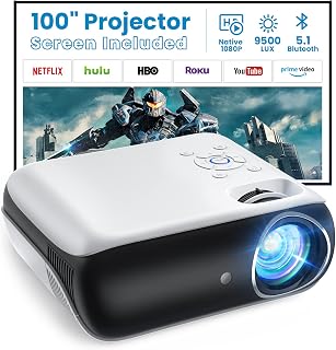 Projectors, Mini Projectors 4K Bluetooth 5.1 Portable Home Cinema Multimedia Projector 1000lux with 100 Inch Screen, Compatible with HDMI USB AV, Smartphones, Laptops, TV Stick, PS5