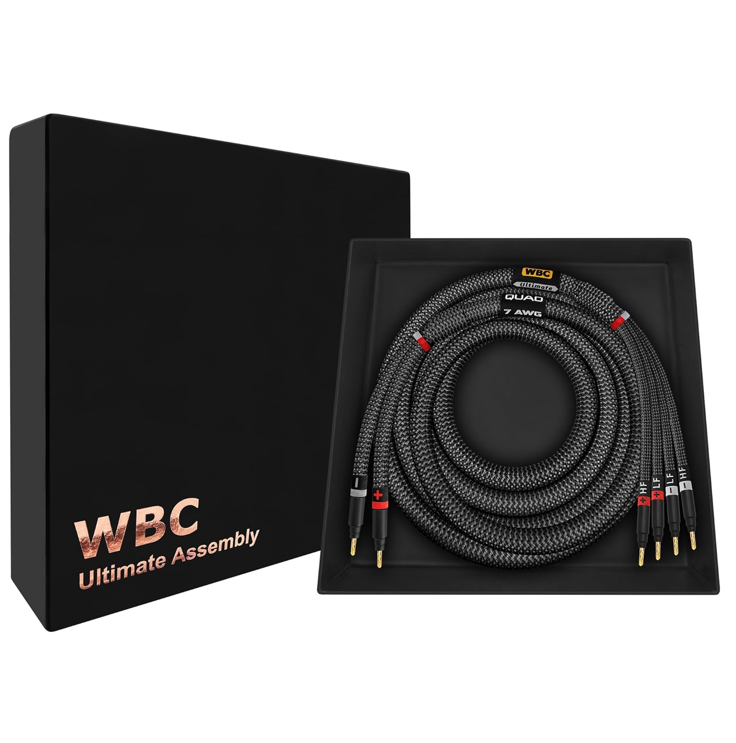 WORLDS BEST CABLES 6 Foot Ultimate - 7 AWG - Ultra-Pure OFC - Premium Audiophile HiFi Bi-Wire Single Speaker Cable for Center Channel with Eminence Gold Banana Plugs & Carbon Tweed Jacket