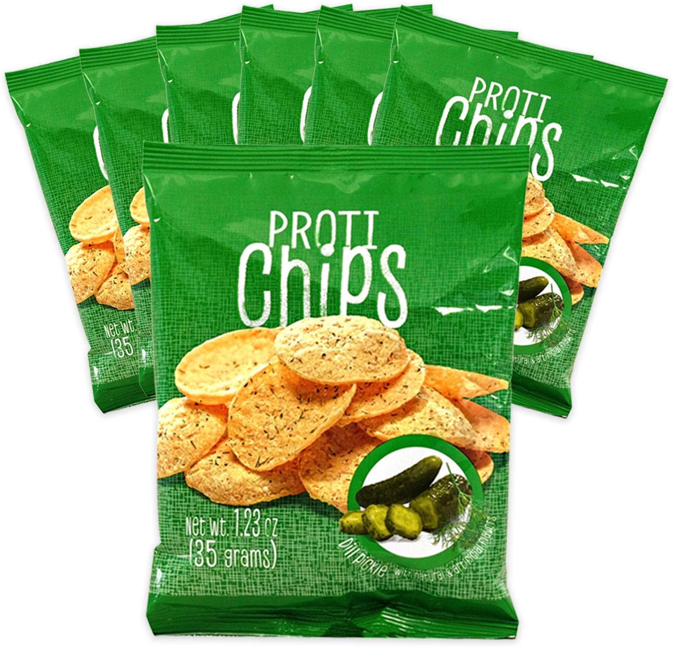 Proti-Thin Proti Chips – Dill Pickle Flavor (7 Bags | 15 g Protein • 5 g Fiber • Only ~130 Calories • Gluten-Free • Sugar-Free • Low-Carb Crunch Snack
