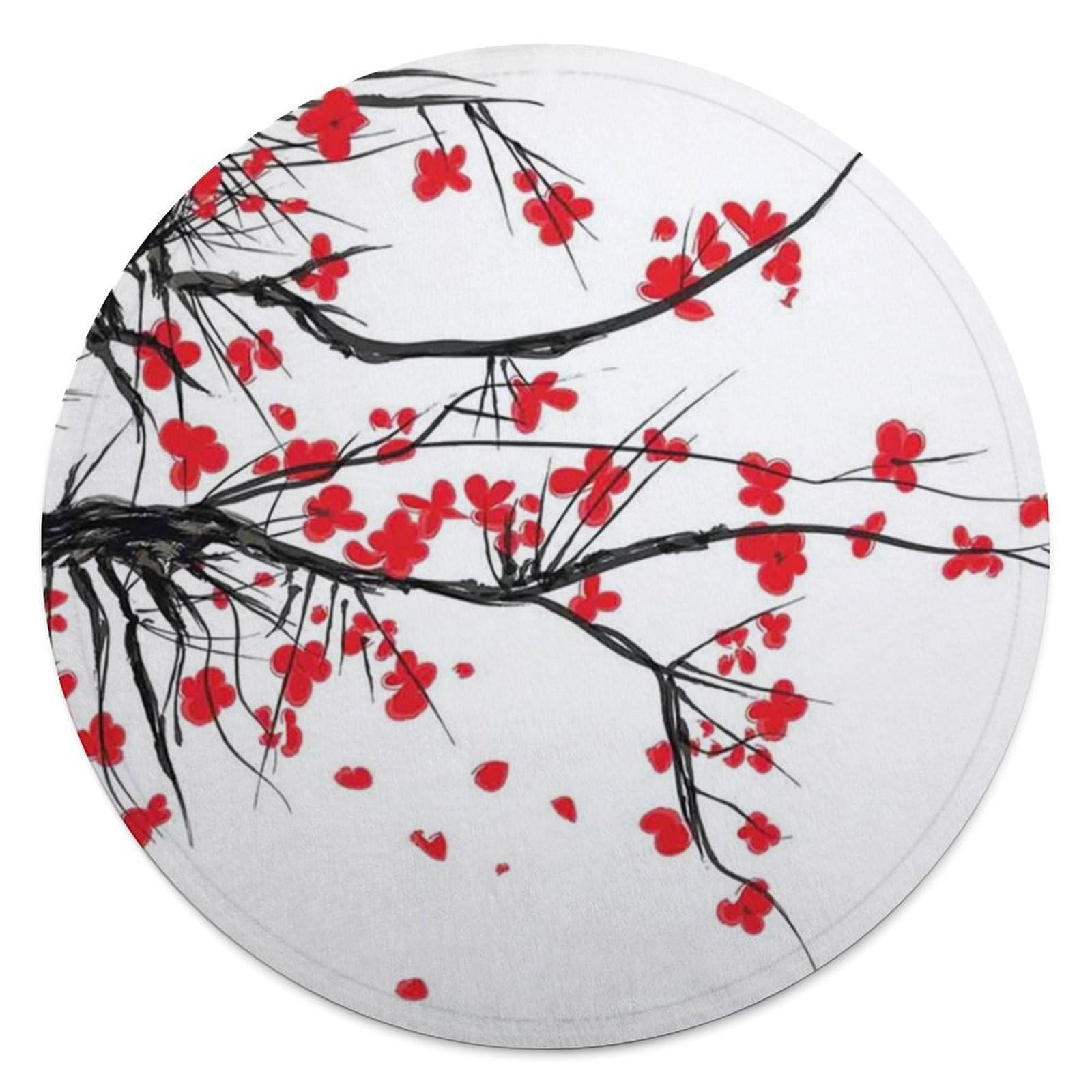 Couverture ronde en flanelle motif cerisier japonais de 150 cm
