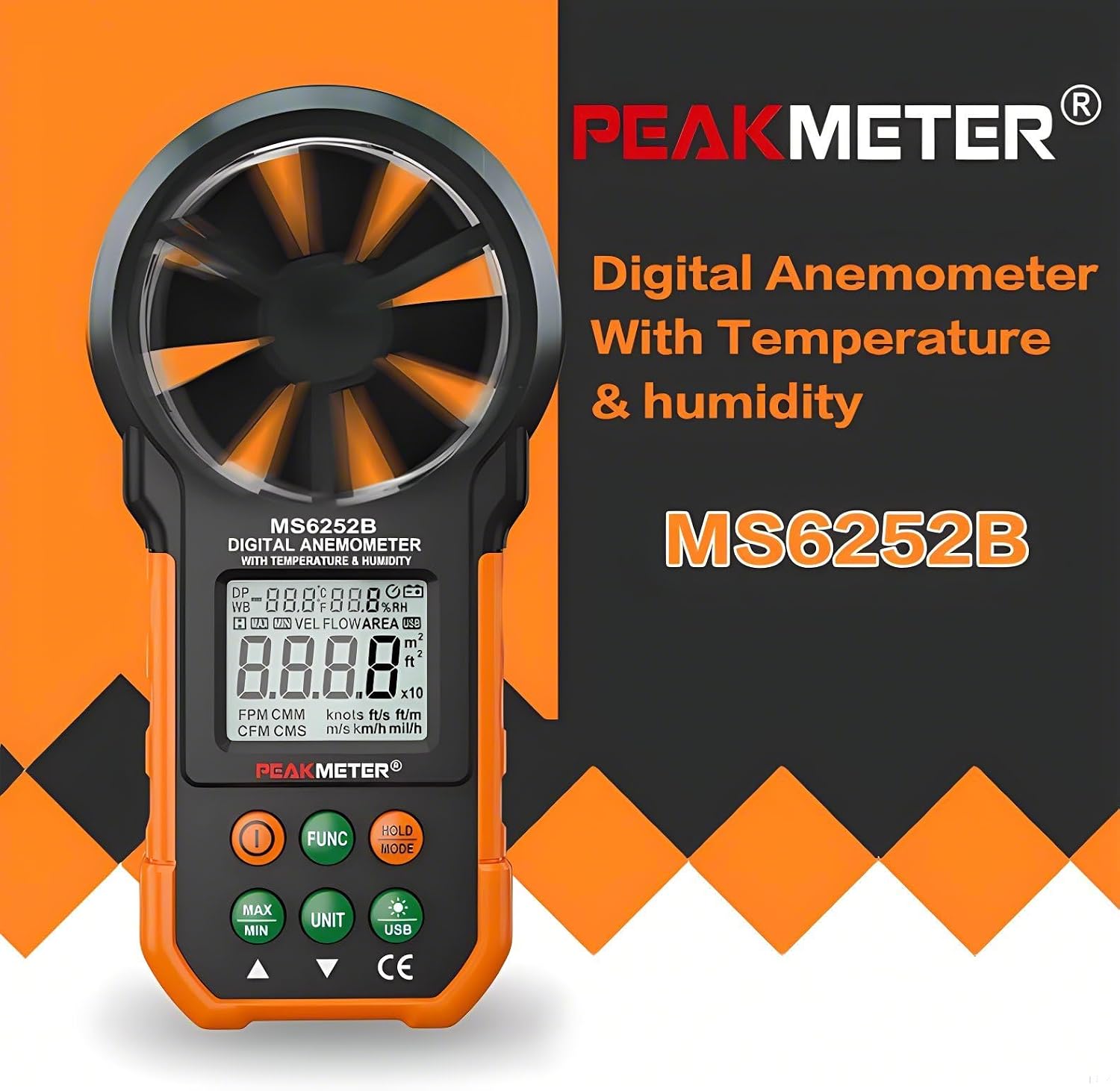 PM6252A PM6252B Digital Anemometer Wind Speed Meter Air Volume Measuring Anemometer Environmental Meter Air Volume Wind Velocity Meter(PM6252B)