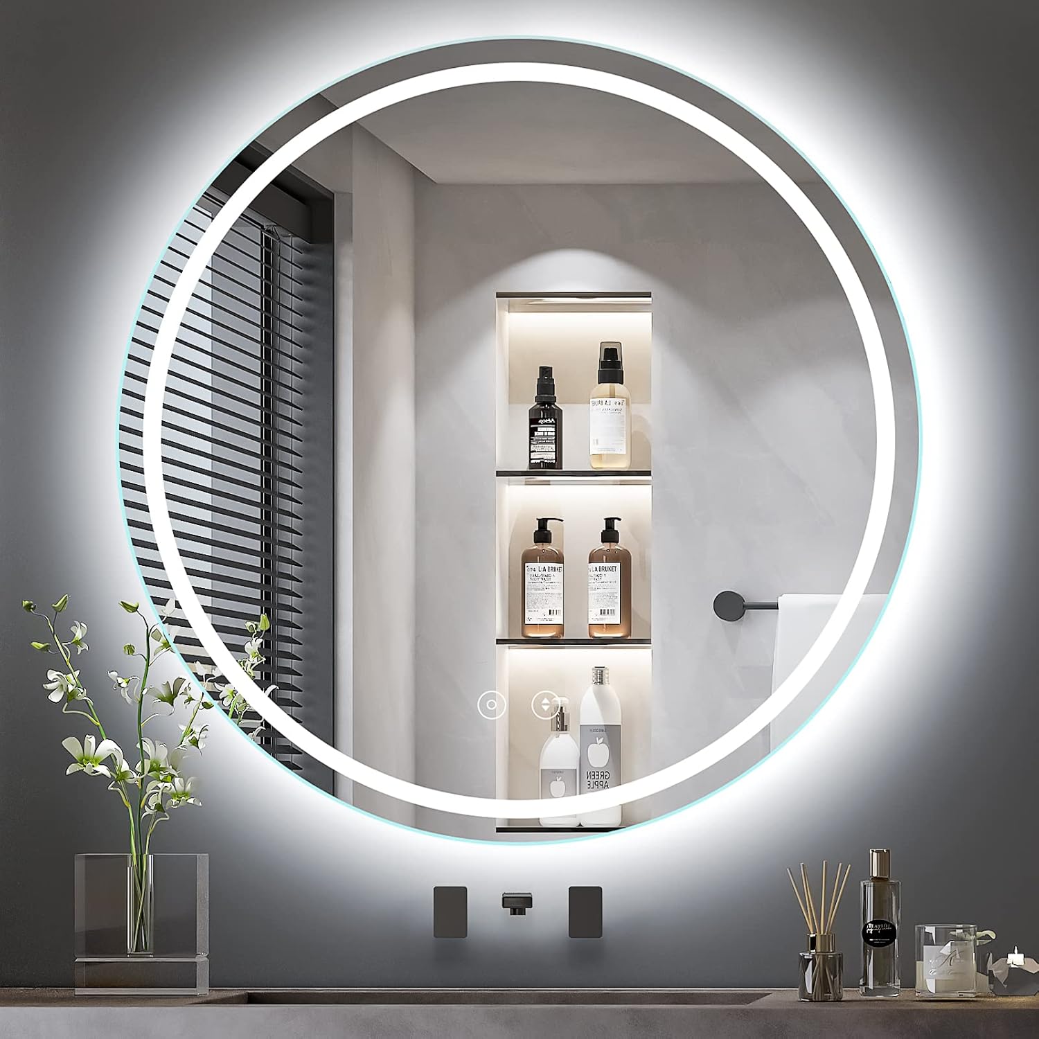 Buy Dripex 24 Inch Round LED Bathroom Mirror, 3 Colors/Dimmable/Anti