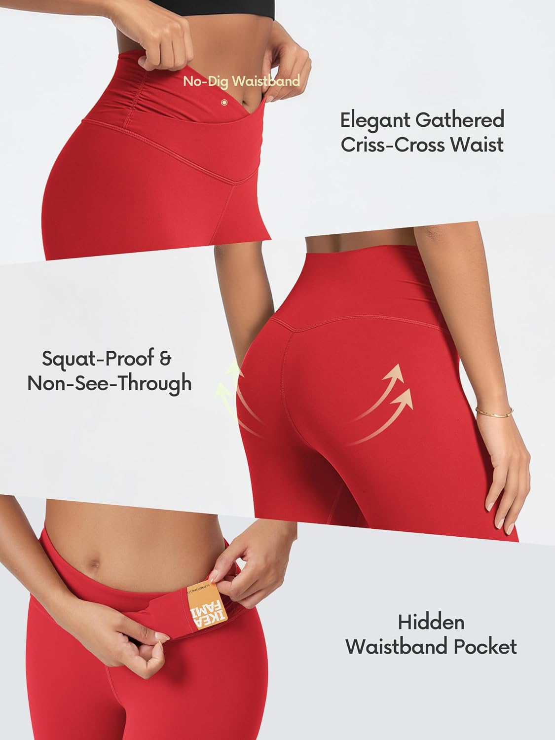 ODODOS Women's Cross Waist Yoga Leggings with Inner Pocket, 23"/25"/28" Gathered Crossover Workout Yoga Pants image 5