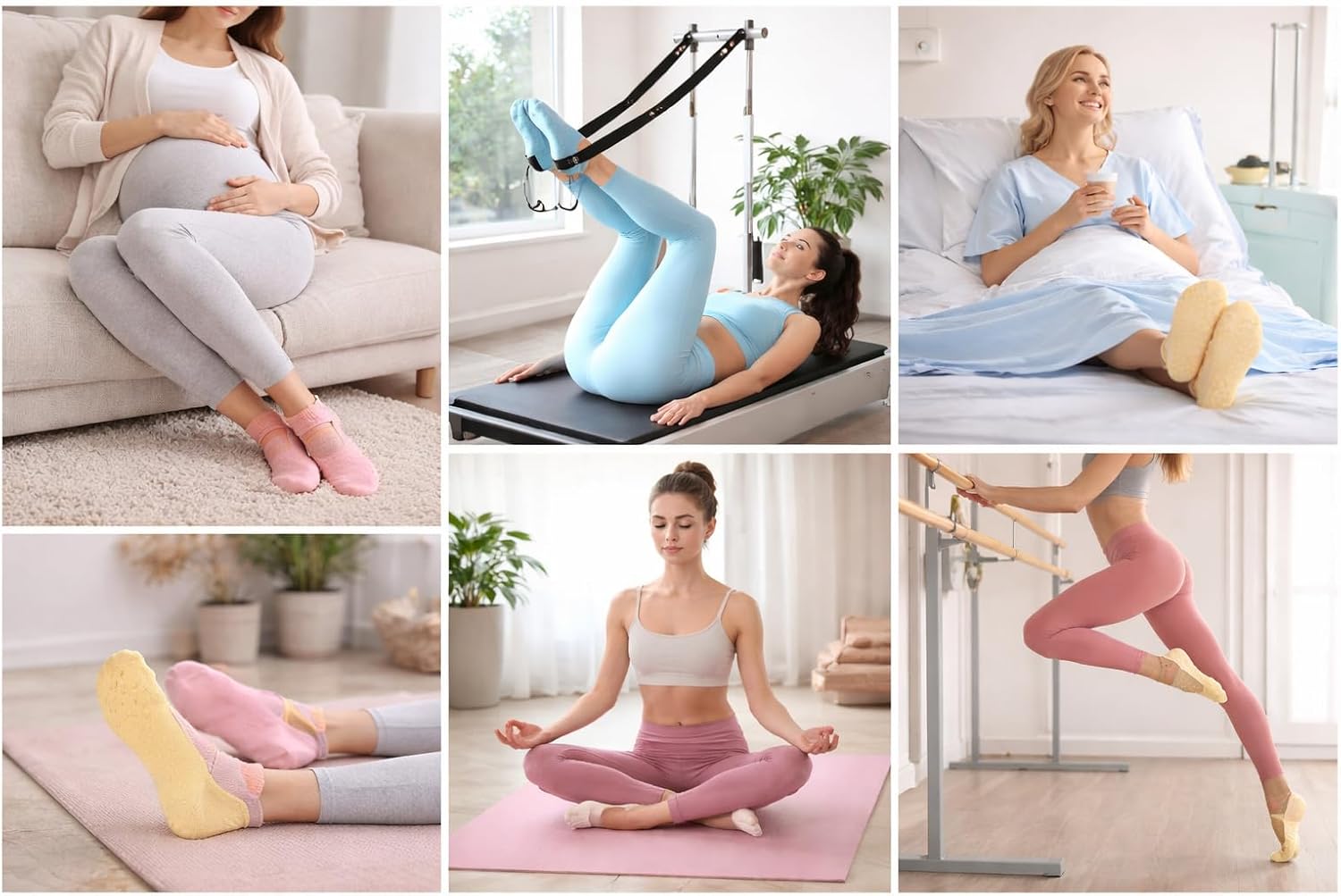The Edition Pilates Socks with Grips for Women – Non Slip Yoga & Barre Support – Cushioned Grippy Socks for Reformer, Ballet & Home Workout – Cotton 3 Pairs
