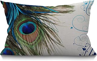 Smooffly Peacock Feathers Decorative Pillow Cover, Lumbar Peacock Pillow Cover Modern Farmhouse Cushion Case Home Decor for Living Room Patio Sofa Couch Chair 12 x 20 Inch