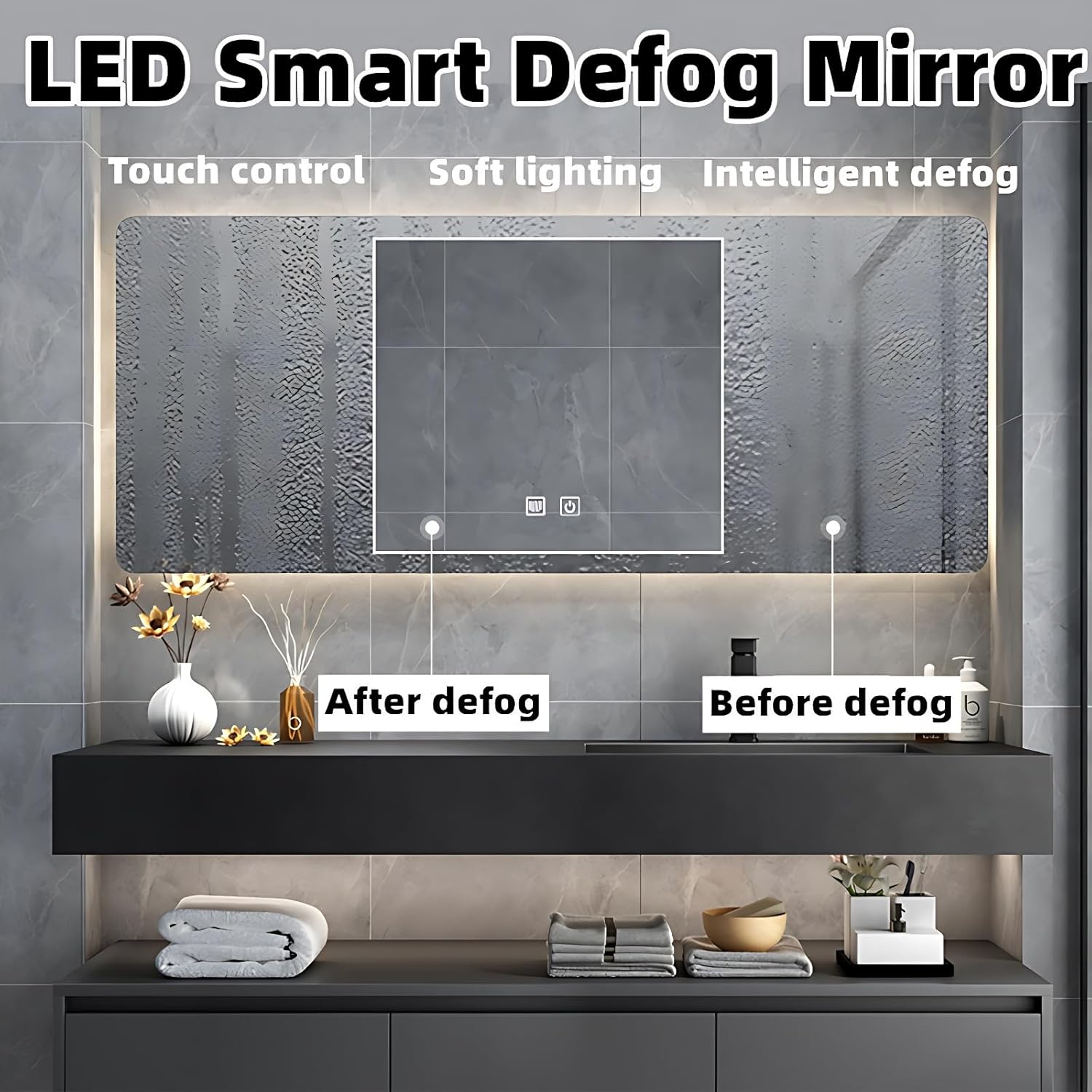 Bathroom Vanity with Sink - Single Sink Bathroom Vanity Cabinet & Smart Mirror Set, Modern Floating Vanity with Drawers, Multi-Layer Solid Wood Material | Wall Mounted (56")