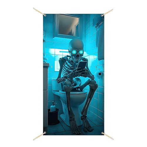 BlissYard Halloween Door Cover 71x35 Inch Funny Skeleton on Toilet
