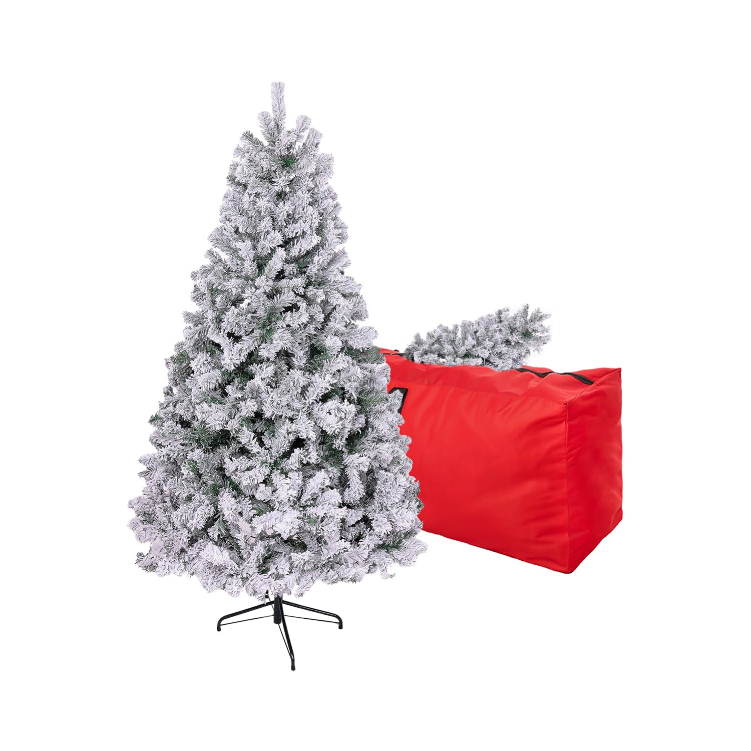 4ft Flocked Artificial Christmas Tree, Arbol de Navidad with 450 Branch Tips, Fake Christmas Tree, Premium Spruce Xmas Tree with Fold-Able Metal Base Stand