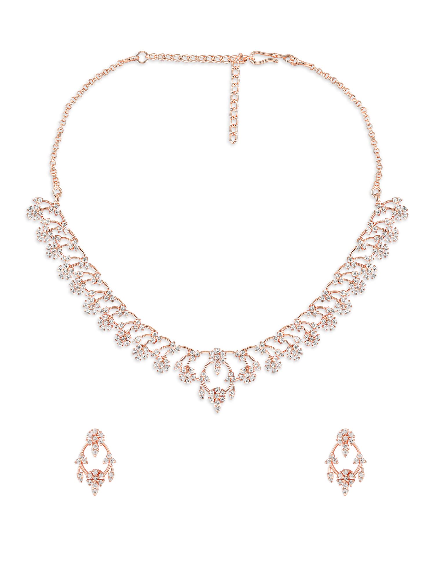 ZAVERI PEARLS Rose Gold Dazzling Cubic Zirconia Brass Necklace & Earring Set For Women-ZPFK15984 (B0C4TWBC41) Amazon Price History, Amazon Price Tracker
