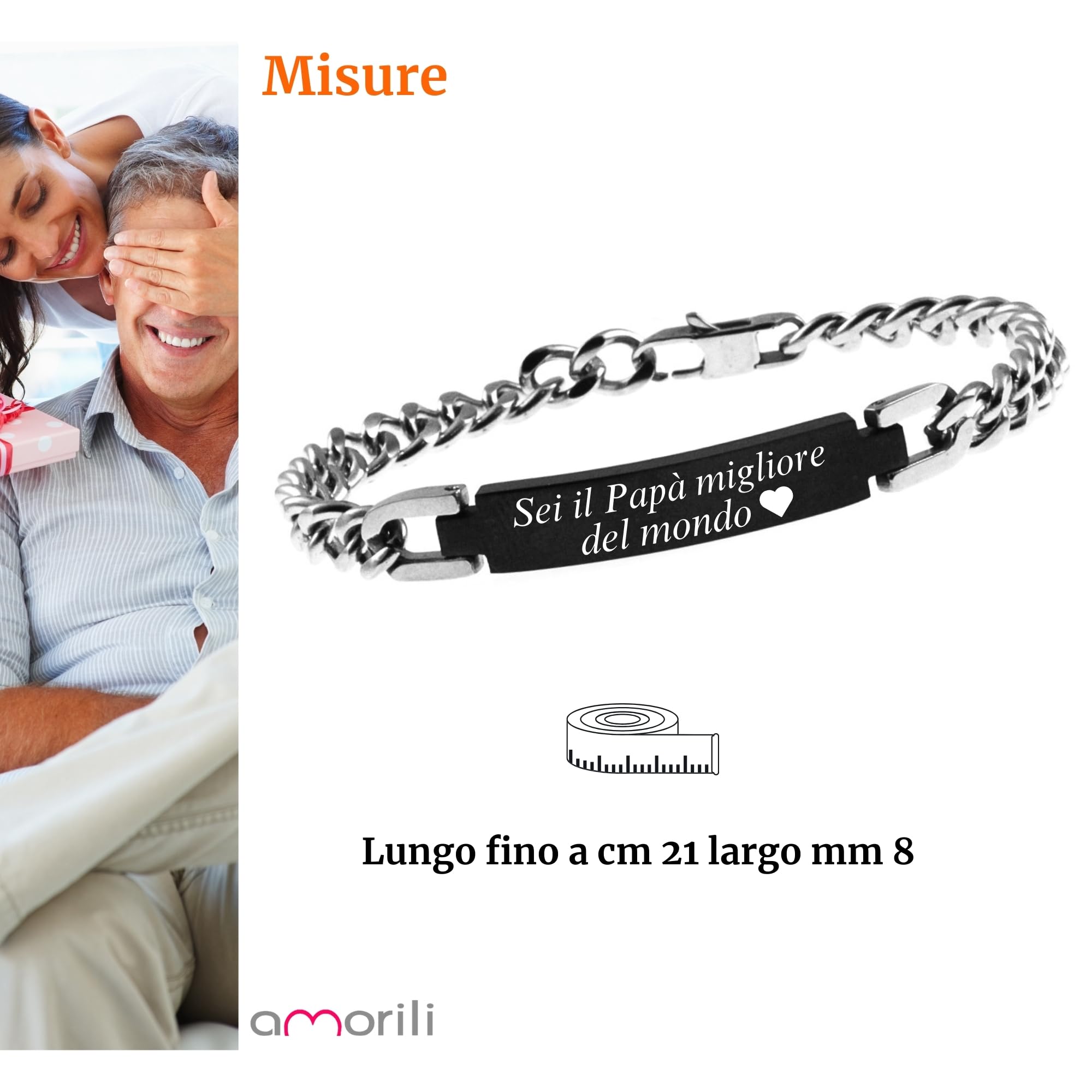 Bracciale Uomo in Acciaio Inox Classico e Nero Maglia Grumetta Personalizzato | Braccialetto Personalizzabile con Incisione | Gioiello Elegante e Moderno bcc2896