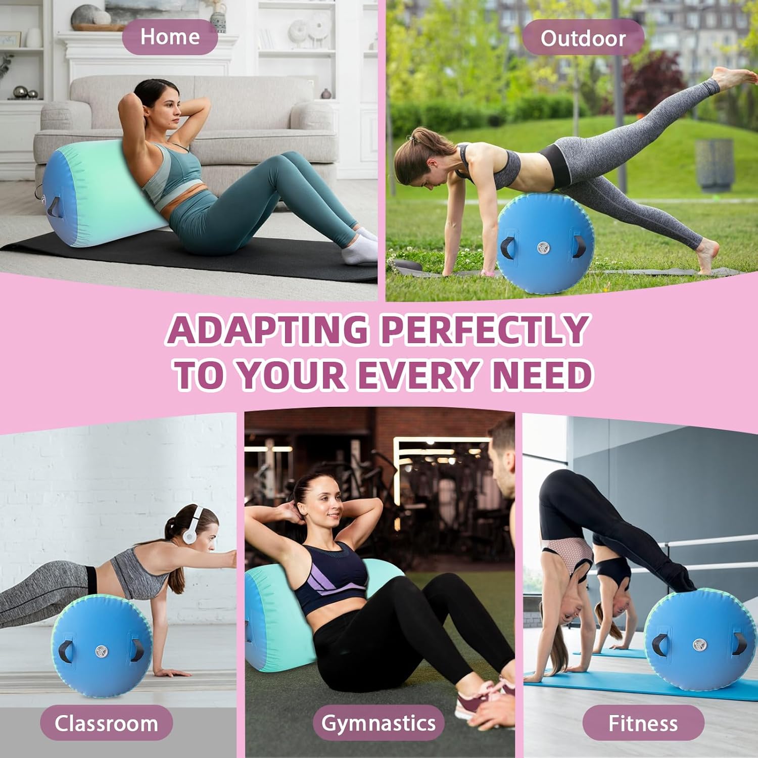 Vapaus Gymnastics Air Barrel Inflatable Tumbling Roller Mat Back Handspring Trainer Air Roller Tumbler Octagon Barrel Gymnastics Equipment for Tumble Track Cheerleading Yoga Training Durable AntiSlip Double Seal Without Pump