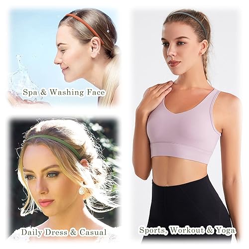 Miniatura 10 de WOVOWOVO Diademas finas de plástico para mujeres y niñas, diadema de estilo ladrillo de moda con dientes antideslizantes bohemios, accesorios para