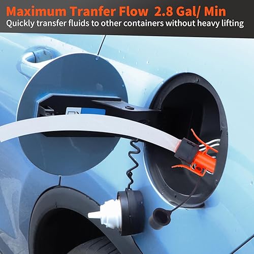 Miniatura 12 de Bomba de transferencia de combustible con boquilla manual, bomba de lata de gas de 2.8 GPM con tubo de entrada retráctil y manguera de descarga