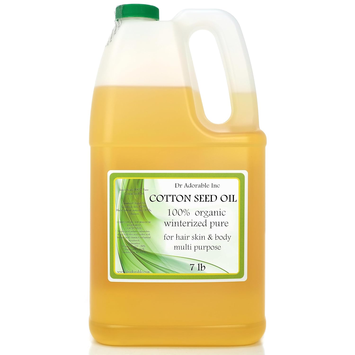 Dr Adorable - 7 lb - Cottonseed Oil - Winterized 100% Pure Natural Organic Cold Pressed