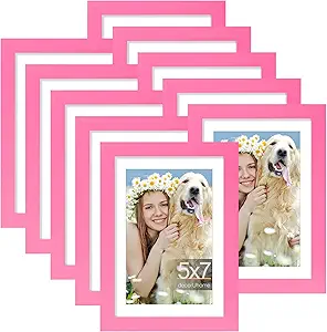 decorUhome 5x7 Picture Frame Set of 10, Display Photos 4x6 with Mat or 5x7 Unmatted for Picture Frames Collage Wall Decor, Pink
