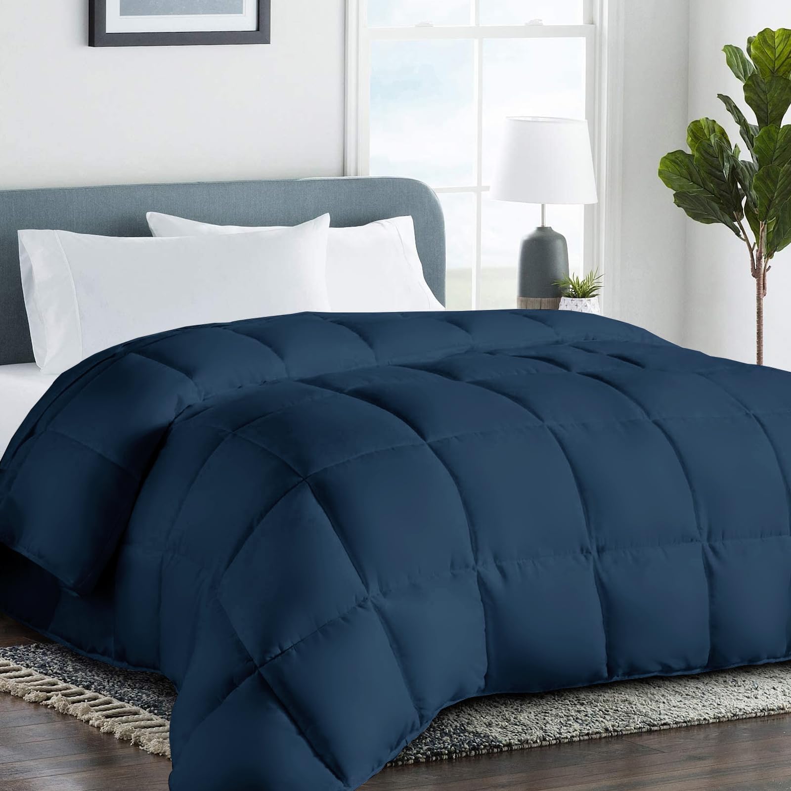 COHOME Full Size Warm Comforter - All-Season Duvet Insert | Down Alternative Comforter, Luxury Hotel Breathable Soft Blanket, Anti-Clump Tech &amp; 8 Tabs, Reversible,Navy Blue 82" x 86"