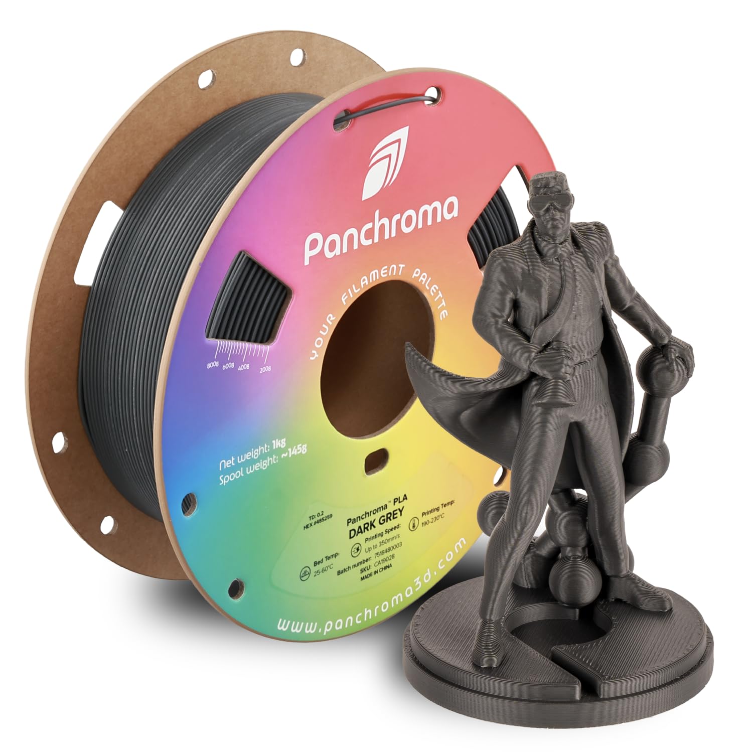Panchroma PLA Dark Grey 3D Printer Filament, 1.75mm, 1kg Spool, Easy to Print, High Speed Printing, Tangle Free, AMS Compatible, Perfect for Toys,