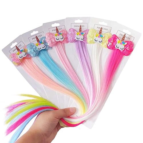 6 extensiones de cabello de unicornio coloridas para niñas pequeñas pinzas para el cabello Kawaii de color degradado accesorios para el cabello para