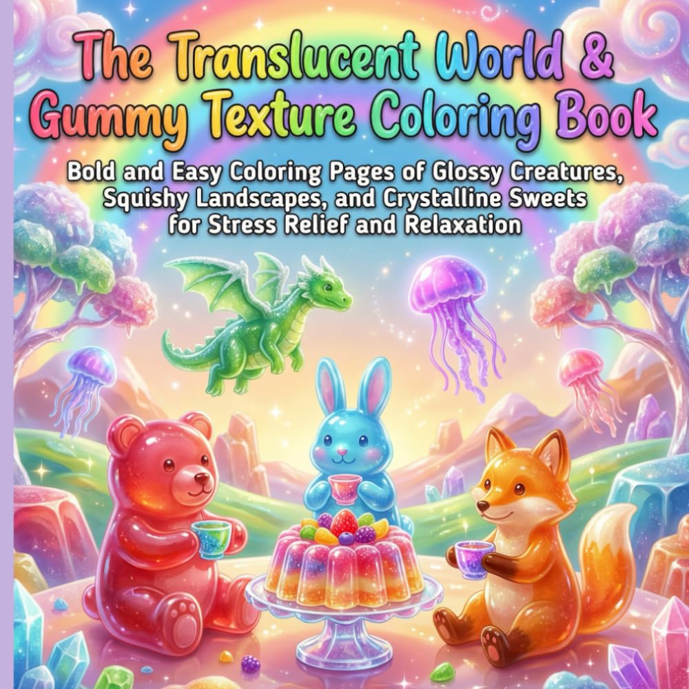 The Translucent World & Gummy Texture Coloring Book: Bold and Easy Coloring Pages of Glossy Creatures, Squishy Landscapes, and Crystalline Sweets