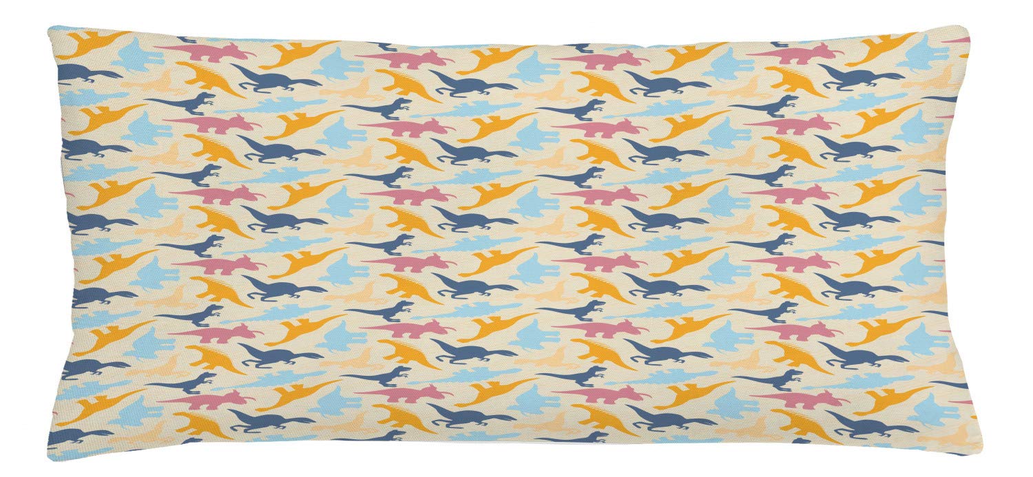 Lunarable Dinosaur Silhouette Throw Pillow Cushion Cover, Themed Illustration of Colorful Prehistoric Animals, Decorative Square Accent Pillow Case, 36