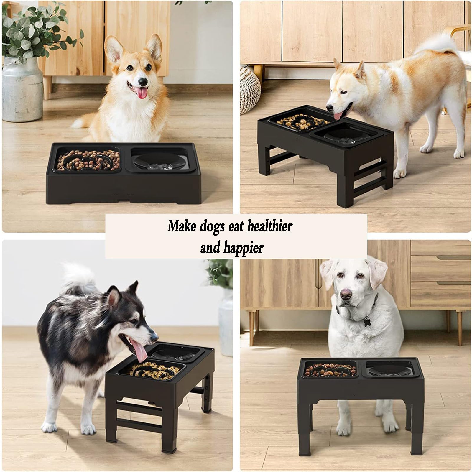 Cuencos elevados para perros, altura arbitraria ajustable, cuencos elevados para perros con soporte, comedero premium para perros con 2 cuencos gruesos para perros y mascotas pequeños, medianos y