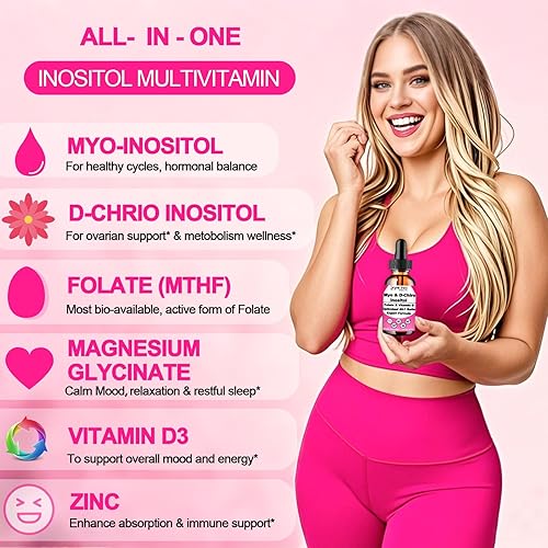 Miniatura 2 de Suplemento de mio-inositol y D-chiro inositol para mujeres, ideal 401 relación inositol multivitamínico con folato magnesio vitamina D3, complejo de