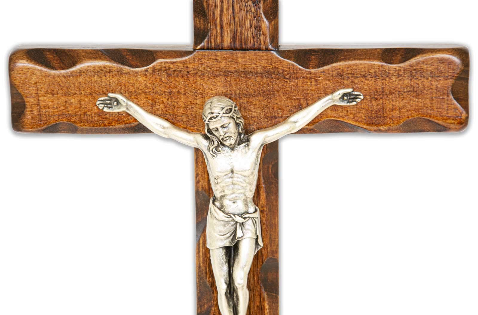 Crocifisso Da Tavolo Artigianale In Legno - Cristo E INRI Placcati Argento 999, Made In Italy, 35x18 Cm - Foto 8
