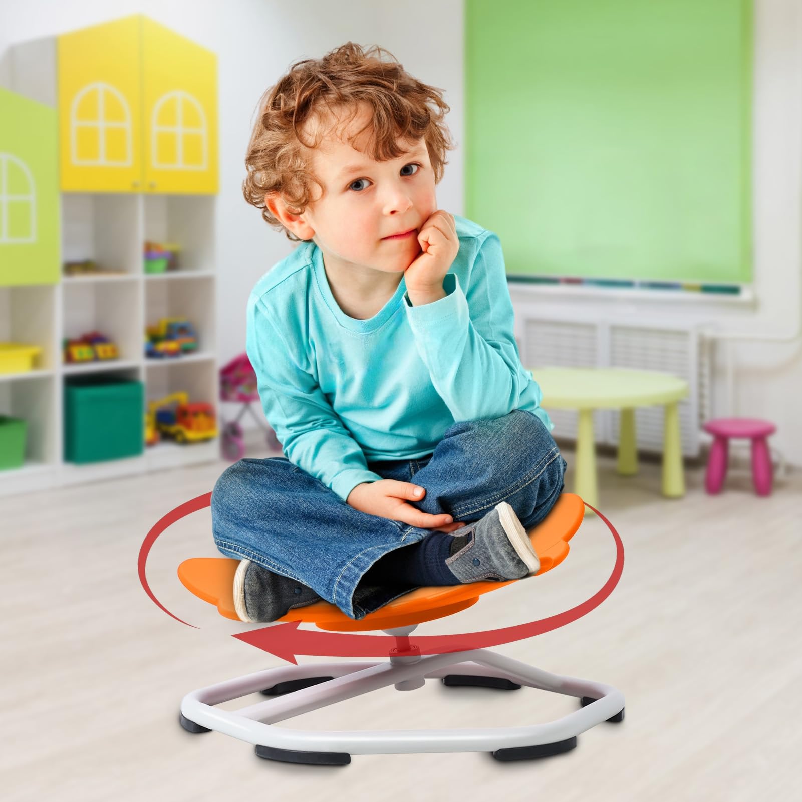 Masiunoz Kids Sensory Swivel Chair, Elephant-Shaped Toy Chair, Carousel Seat, Improve Coordination, Non-Slip Base, Color Suitable for Children Over 3 Years Old, Load Capacity 100 Kg Orange