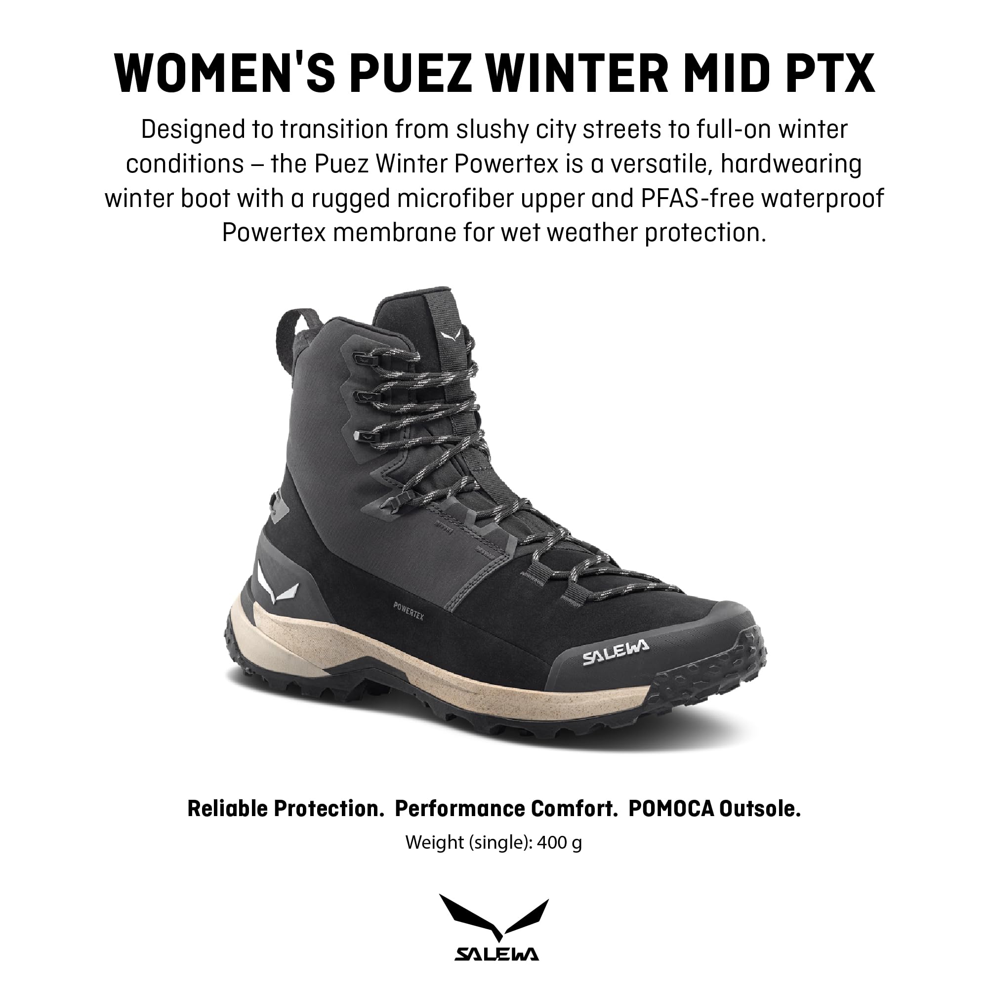 Salewa Women's Puez Winter Mid Powertex Waterproof Insulated Trail Boots for Hiking & Trekking - Black/Black - 7