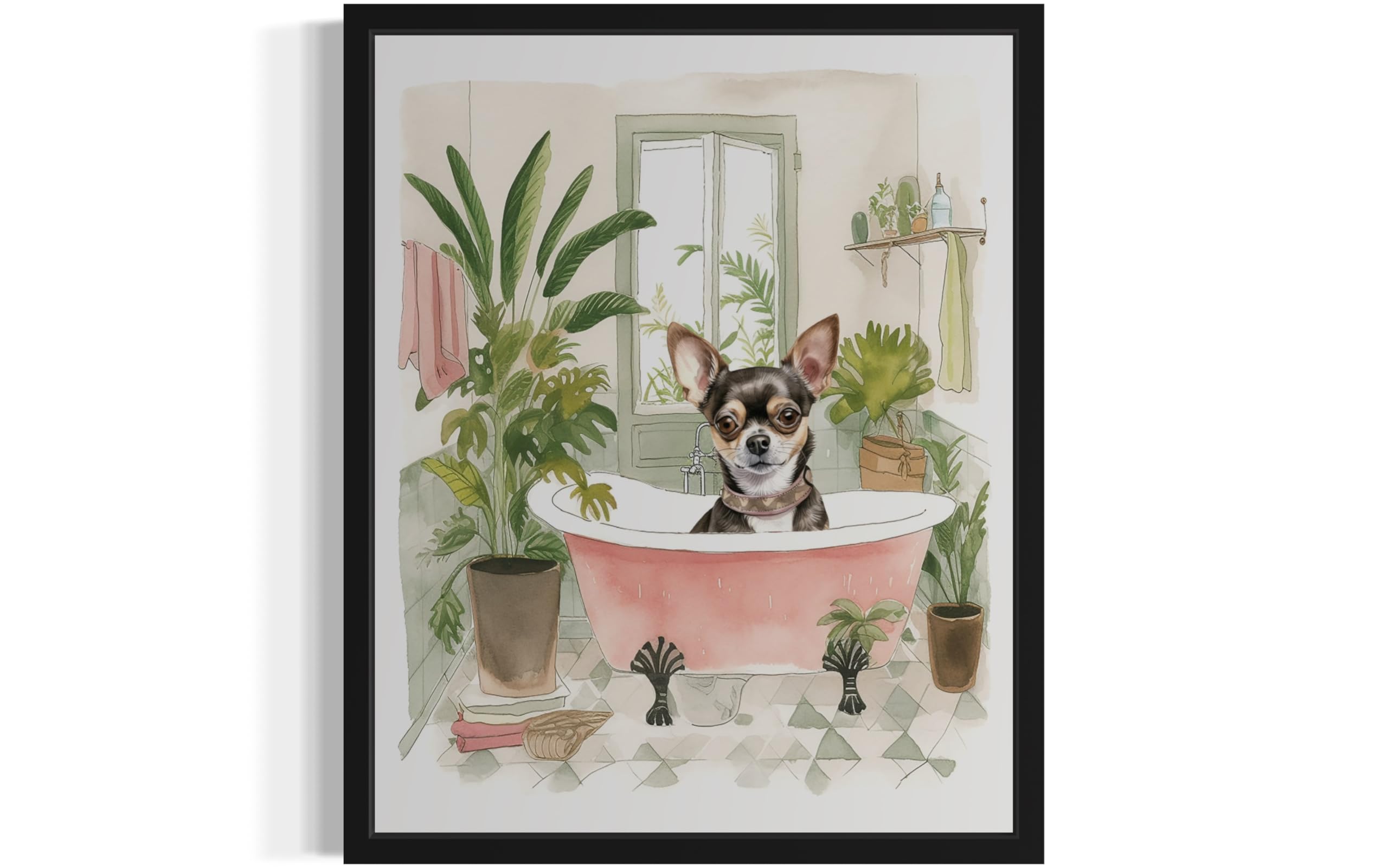 Chihuahua in Bathtub Wall Art Poster Print, Animal Bathtub Restroom Wall Art Painting for Bathroom Decor Gallery Gallery 30 (Chihuahua in Bathtub, 8 x