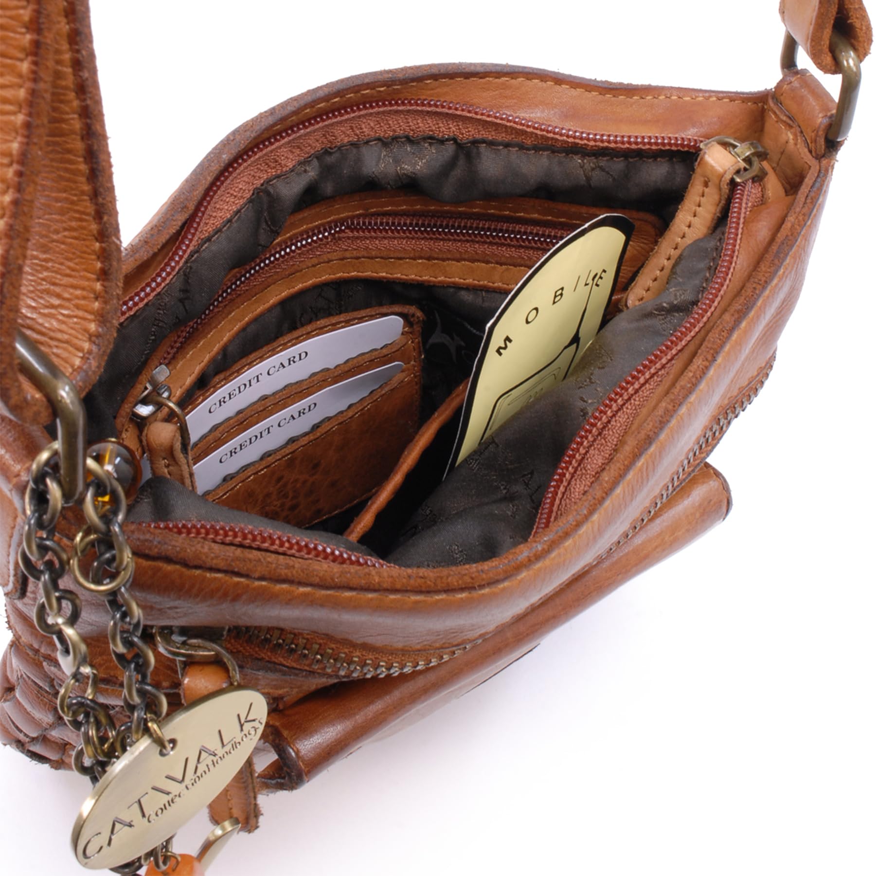 Catwalk Collection Handbags - Bandolera Pequeño de Piel Lavada - Bolso Cruzado de Mujer - Bolso Trenzado con Correa Desmontable - Simona