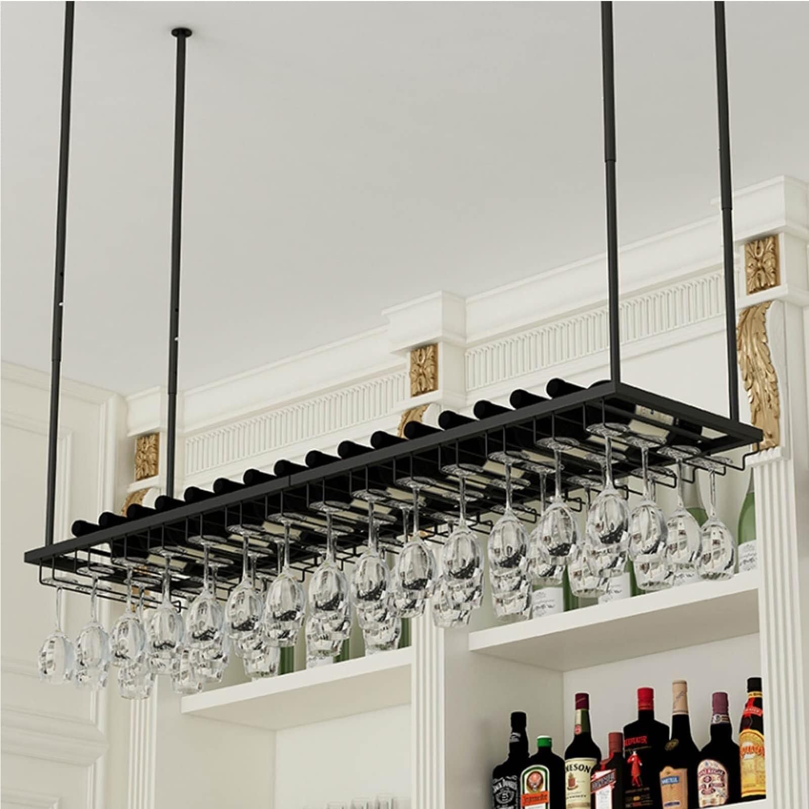 Étagère à vin de plafond pour cuisine moderne et aménagement de bar de salon