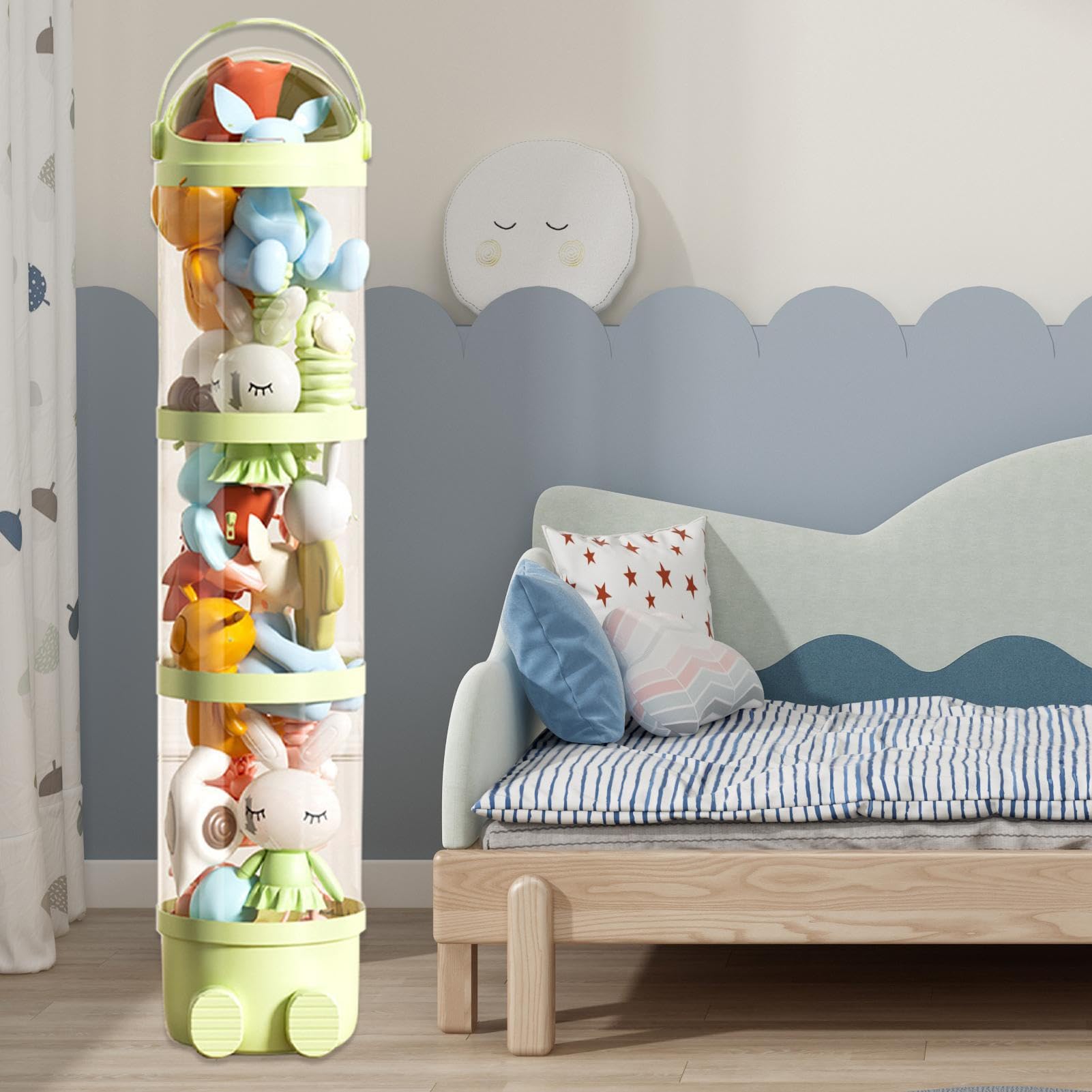 Cubo espositore per bambole a 4 , | Tubo portaoggetti verticale da 161,8 cm per giocattoli e bambole e organizer per sala giochi e camera da letto