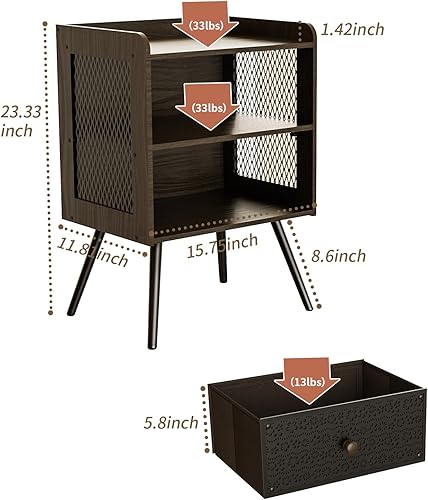 Miniatura 3 de Mesita de noche, mesita de noche con cajones, soporte de noche con cajones florales de metal ajustable de 2 niveles, patas de mesa de metal, para