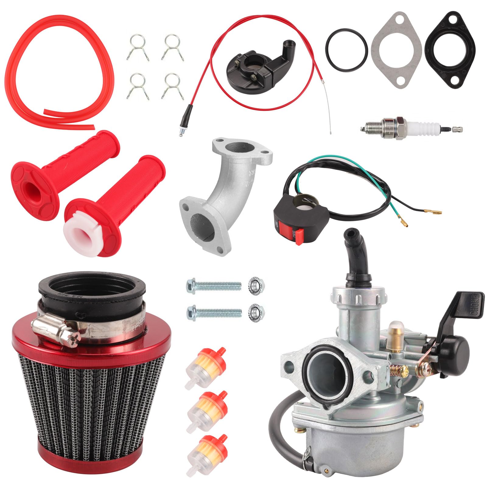 PZ22 Carburetor Kit with 22mm Carb, 38mm Air Filter, Throttle Cable, Choke, Intake Pipe & Gaskets for 110cc 125cc Pit Dirt Bike ATV Quad TaoTao SSR