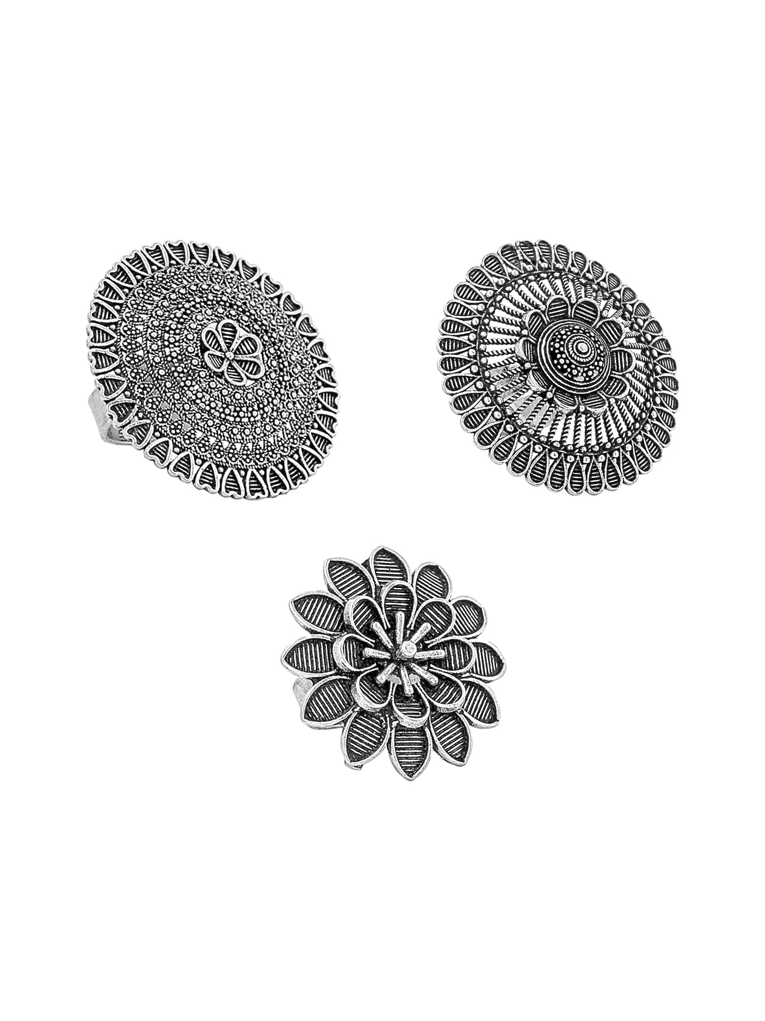 Combo Artistic Crafted Oxidized Silver Cocktail Rings for Women