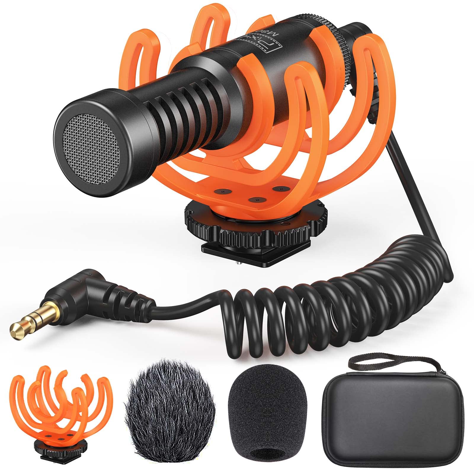 Pixel M80 Video Microphone, Microphone Caméra Compact avec Support Antichoc, 3.5mm Mic pour iPhone/Android/Appareil Photo/PC/Tablette - Vidéaste Interview Streaming Youtubeur Volg