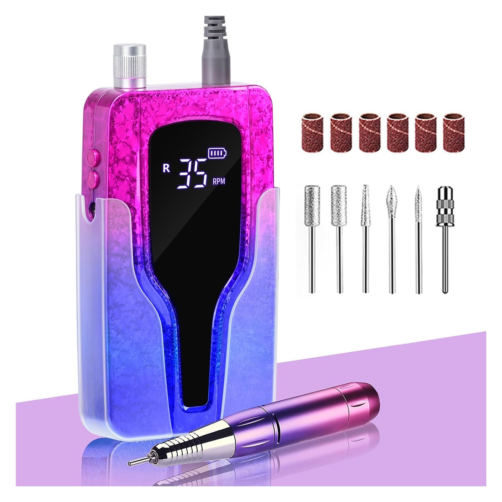 Torno para Uñas, Taladro eléctrico de uñas de 35000RPM, lijadora de uñas recargable, juego de removedor de gel con pantalla LED, equipo portátil de pulido de salón de uñas(P40 SET 1)