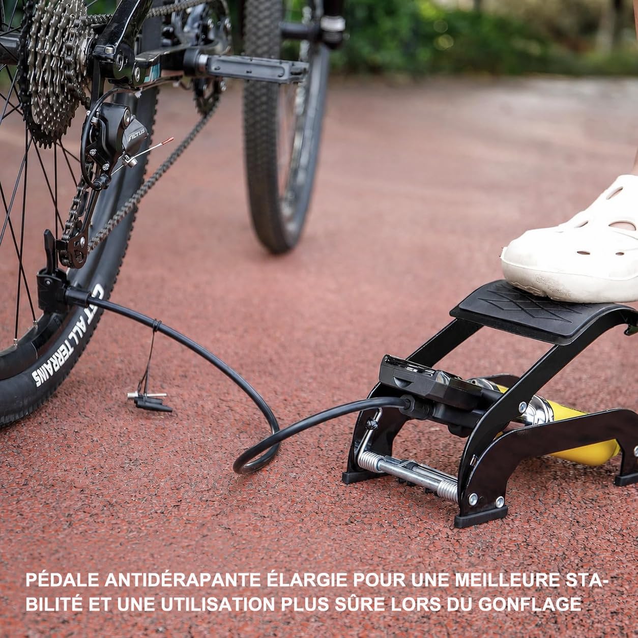 CXWXC Pompe à pied avec manomètre numérique 160 PSI – Pompe à air double cylindre compatible avec valves Schrader et Presta – Pour vélos, motos, ballons, gonflables, matelas pneumatiques et équipement