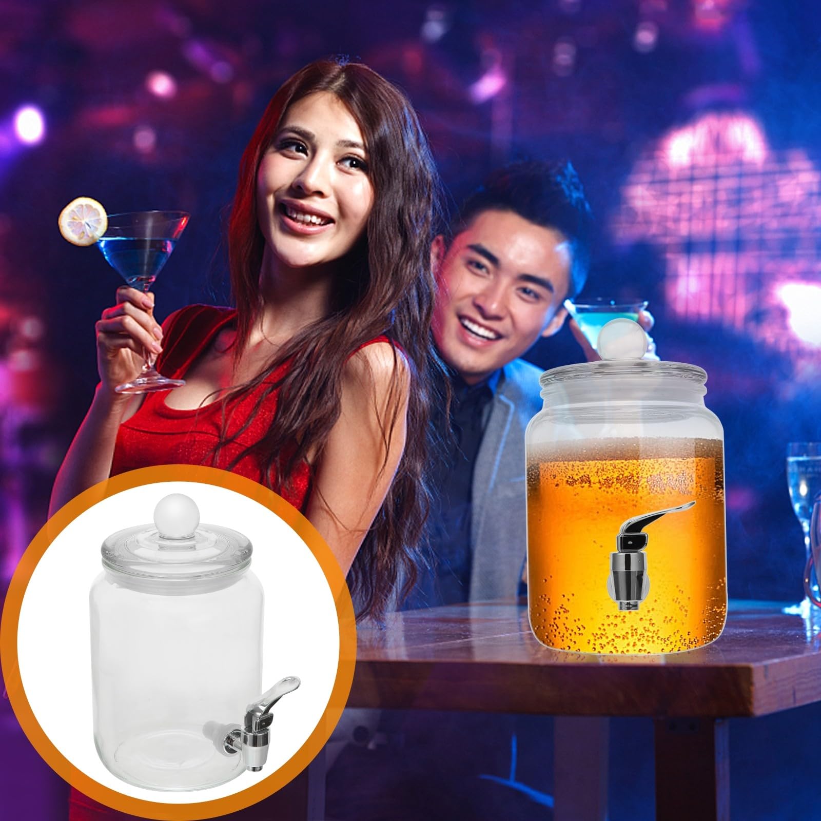 SHINEOFI Dispensador de Bebidas Frías de Vidrio Grifo para Fiestas y Bodas, Diseño Clásico y Funcional para Almacenar y Servir Vodka y Ron