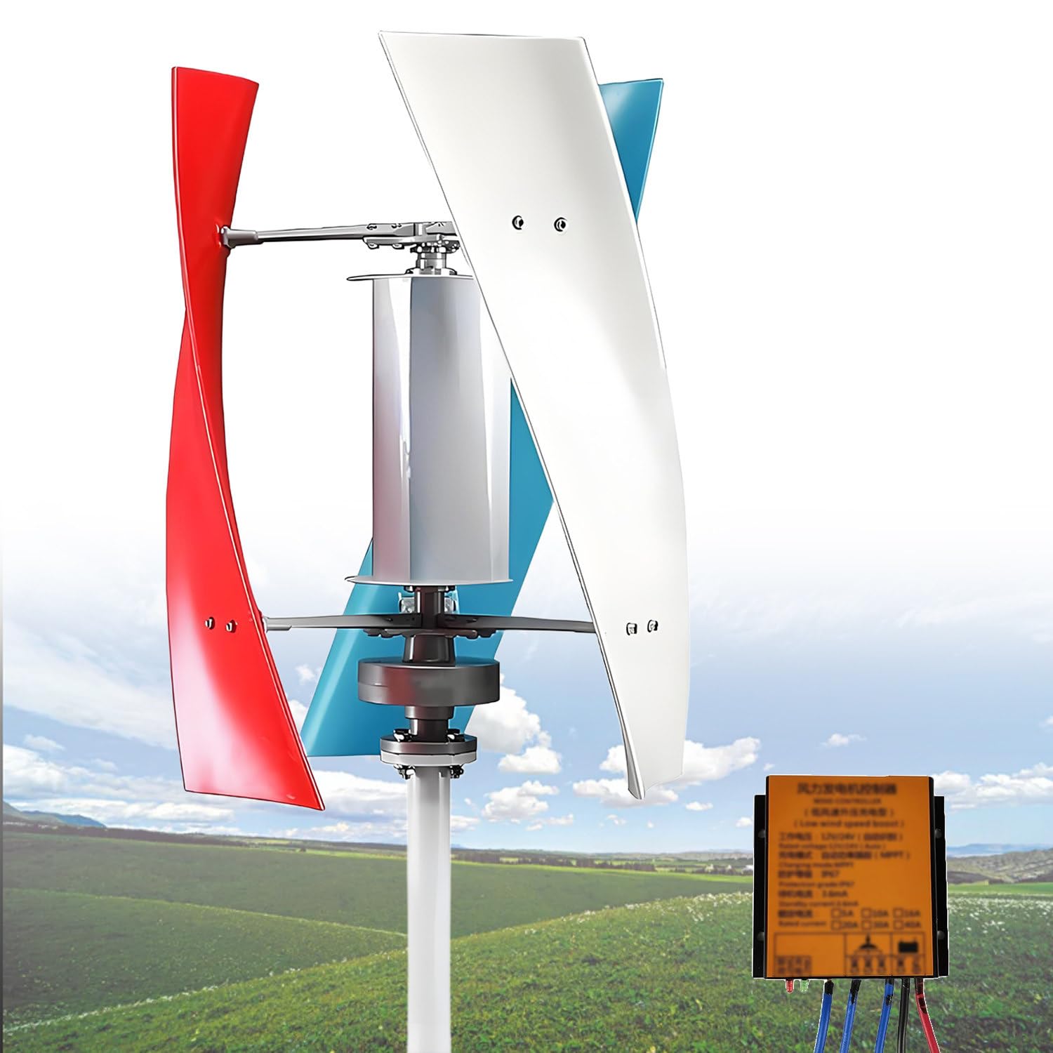 GLBMXDD Vertical Axis Inclined H-Type Wind Turbine, with Controller & Windmill 100W-Threecolor12V