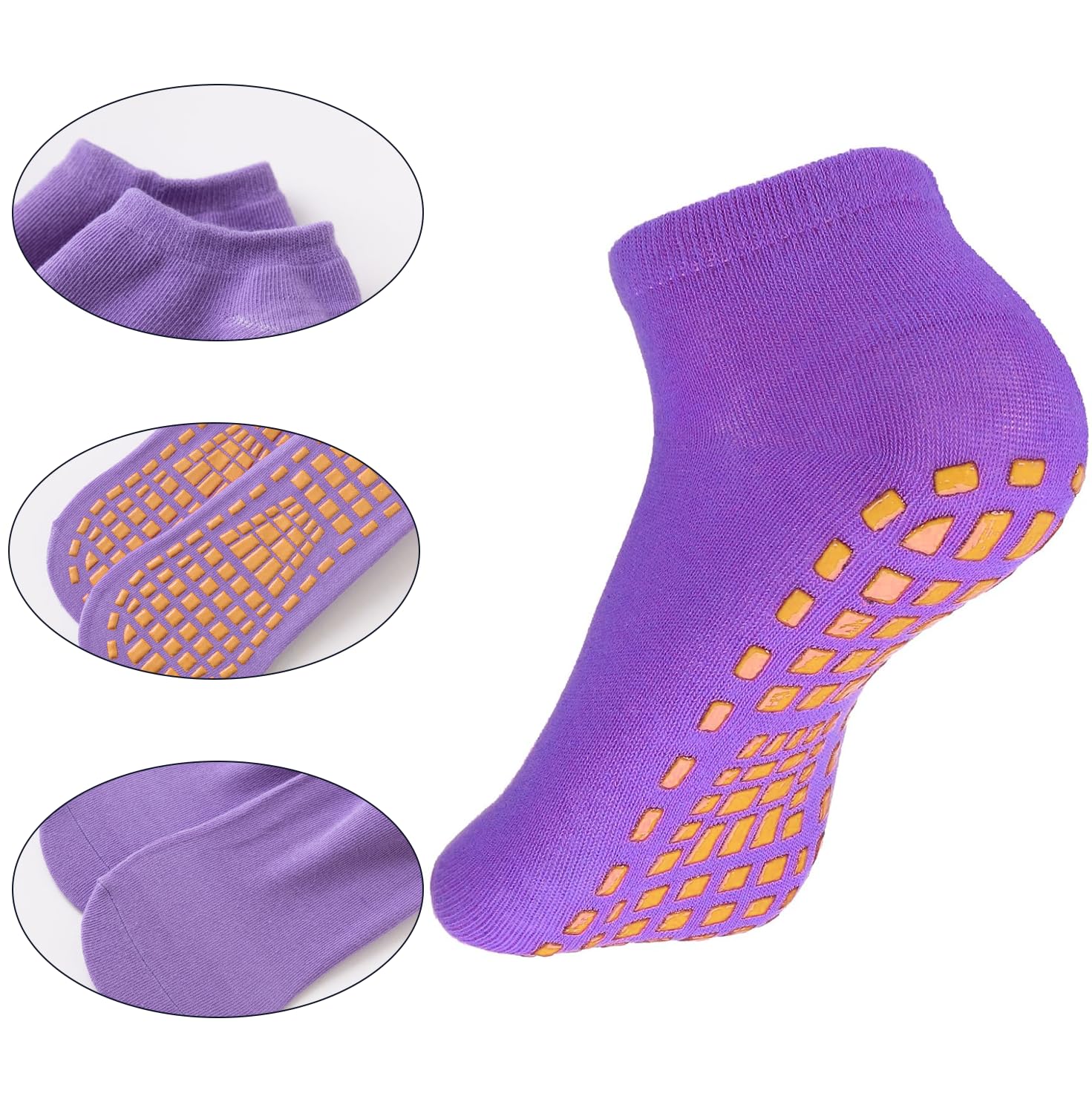 GWAWG 4 pary antypoślizgowych skarpet do jogi pilates trampolina skarpety damskie męskie antypoślizgowe dno odpowiednie do szpitali, ruchu, jogi, baletu, trampoliny sportu, Różowy fioletowy czarny