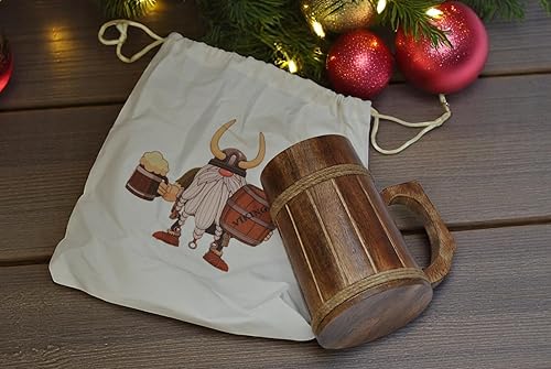 Miniatura 2 de Tazas de cerveza de madera, 100% auténticas y hechas a mano, taza de madera marrón retro hecha a mano natural de alta calidad con asa para beber té,