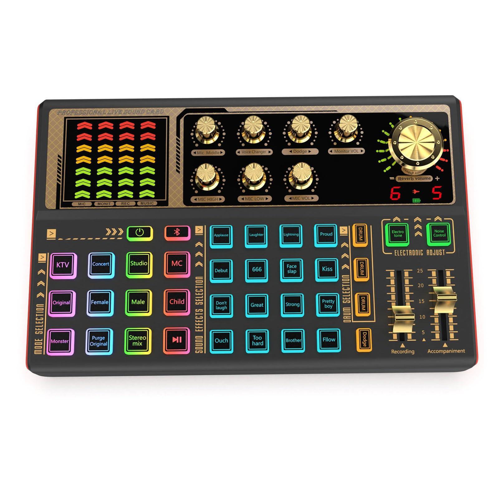 Scheda Audio Dal Cambia Voce, Mixer Audio Portatile Effetti Sonori, Schede Audio Esterne per Streaming Live Registrazione Accompagnamento Giochi