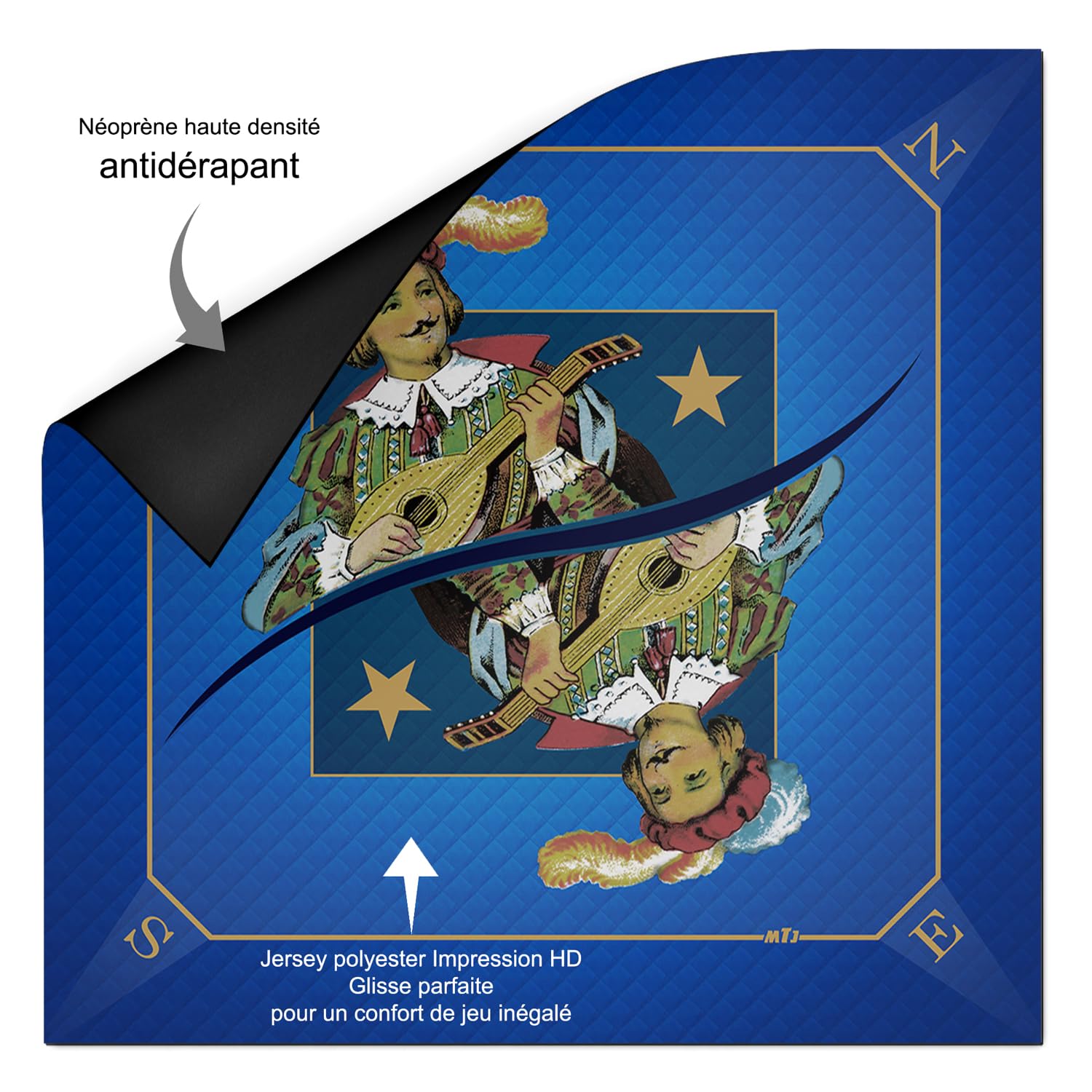 MTJ - Tapis Tarot Prestige Excuse - 60x60cm - Matière Jersey Néoprène - Fabrication Française (Bleu)