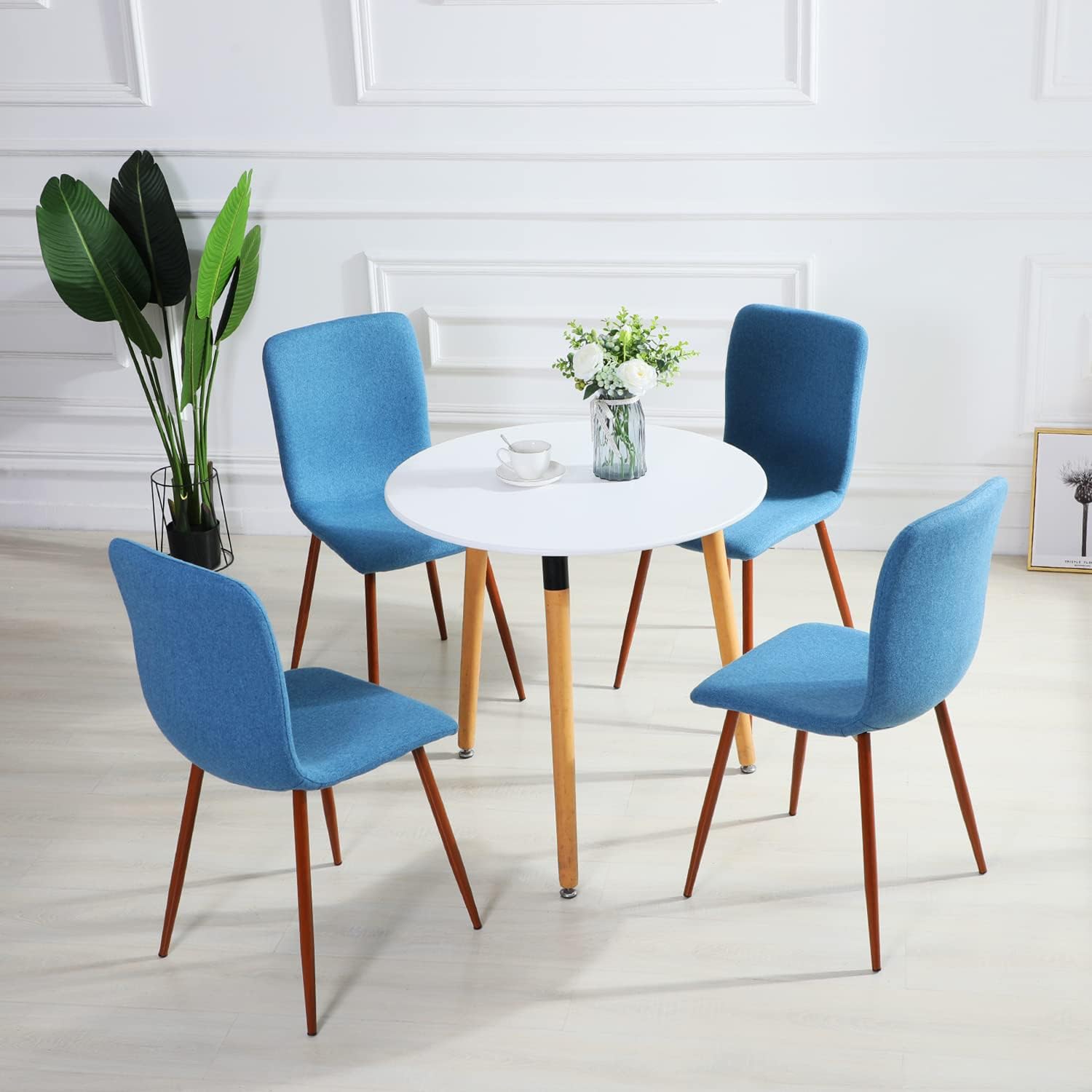 Dining Chairs Set of 4 Dining Room Chairs Kitchen Chairs with Fabric Cushion Seat Back Outdoor Farmhouse Modern Upholstered Chair with Metal Legs, Create a sweet and cozy eating time with family, Blue - Chairs