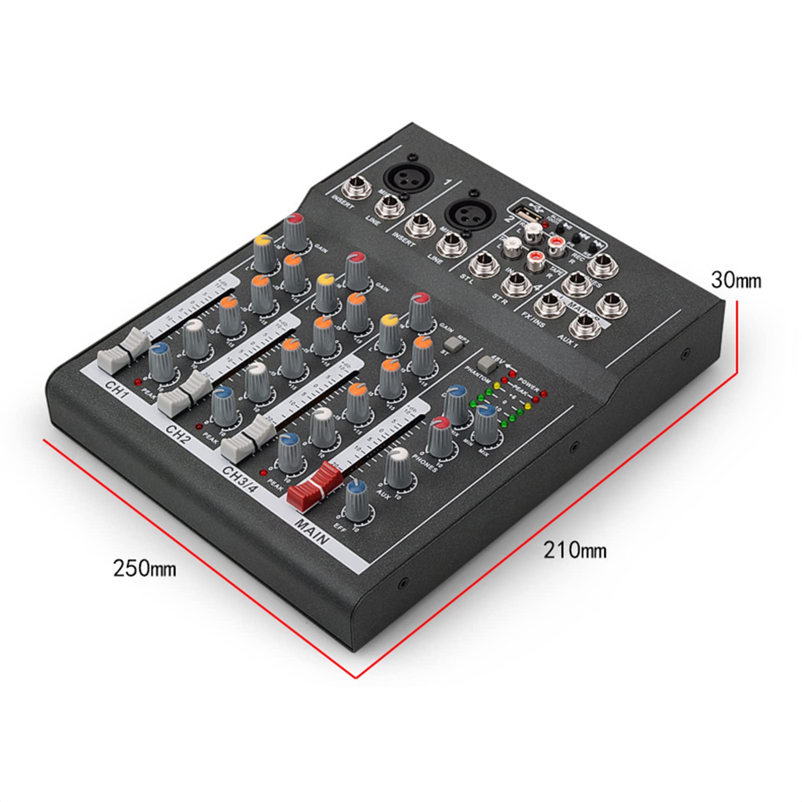 Profesjonalny mikser DJ, cyfrowy wzmacniacz miksera audio 4-kanałowa konsola do miksowania dźwięku stereo Bluetooth USB do nagrywania zespołu domowego