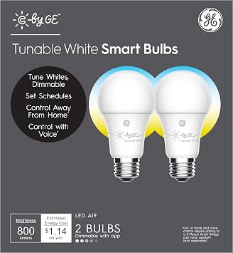 GE Lighting CYNC Smart Light Bulbs, Bluetooth Enabled, Tunable White, Alexa and Google Home Compatible, Cool and Warm White (2 Pack), Packaging May Vary