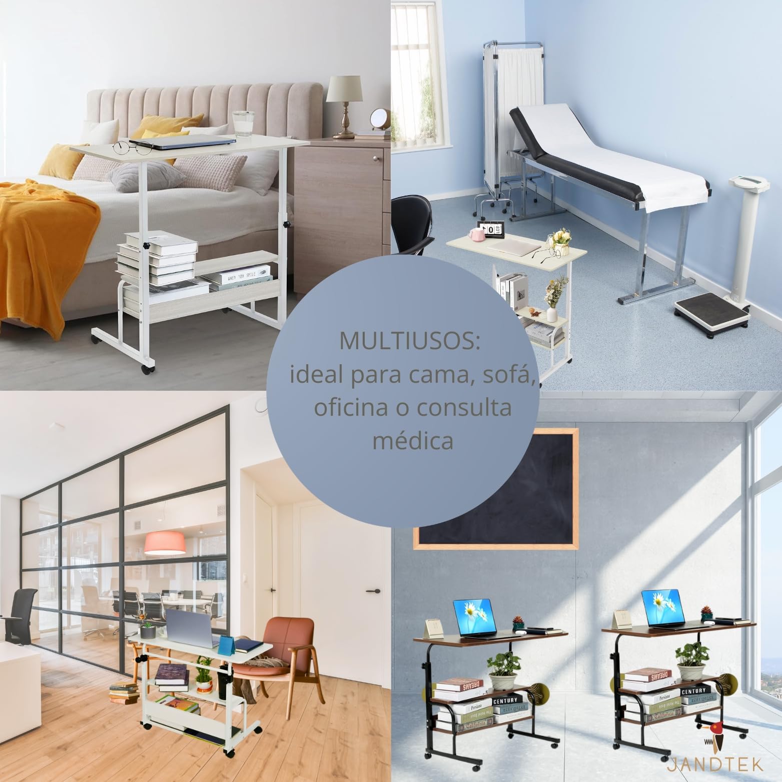 Mesa Portátil para Ordenador con Ruedas – Escritorio Auxiliar Regulable en Altura para Sofá o Cama – Mesa Pequeña con Estante Inferior para Teletrabajo y Espacios Reducidos (Blanco 60 x 40)